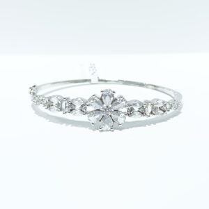 Floral Diamond & Silver Tone Bracelet