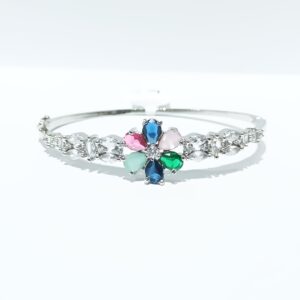 Multi-Color Floral AD Bracelet - Rhodium Plated